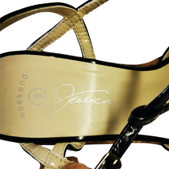 Jessica Wedges, Size 8 - Glossy Dark Blue sandals - Picture 3 of 8